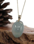 Baikalla Jewelry Jade Pendant Natural Icy Jadeite Jade Shou Tao ( longevity Peach ) Necklace With 14k Yellow Gold Bail