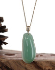 Baikalla Jewelry Jade Pendant Baikalla Natural Green Jadeite Jade Shou Tao ( Longevity Peach ) Necklace With 14k Yellow Gold VS1 Diamond Bail