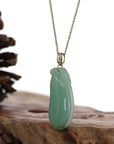 Baikalla Jewelry Jade Pendant Pendant Only Baikalla Natural Green Jadeite Jade Shou Tao ( Longevity Peach ) Necklace With 14k Yellow Gold VS1 Diamond Bail