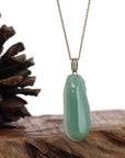Baikalla Jewelry Jade Pendant Baikalla Natural Green Jadeite Jade Shou Tao ( Longevity Peach ) Necklace With 14k Yellow Gold VS1 Diamond Bail
