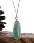 Baikalla Jewelry Jade Pendant Baikalla Natural Green Jadeite Jade Shou Tao ( Longevity Peach ) Necklace With 14k Yellow Gold VS1 Diamond Bail