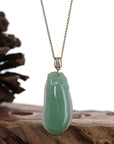 Baikalla Jewelry Jade Pendant Baikalla Natural Green Jadeite Jade Shou Tao ( Longevity Peach ) Necklace With 14k Yellow Gold VS1 Diamond Bail