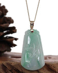 Baikalla Jewelry Jade Guanyin Pendant Necklace Baikalla Genuine Green Jadeite Jade " Ping An Wu Shi Pai " Pendant With Gold Bail