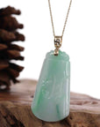 Baikalla Jewelry Jade Guanyin Pendant Necklace Baikalla Genuine Green Jadeite Jade " Ping An Wu Shi Pai " Pendant With Gold Bail