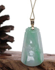Baikalla Jewelry Jade Guanyin Pendant Necklace Baikalla Genuine Green Jadeite Jade " Ping An Wu Shi Pai " Pendant With Gold Bail