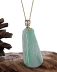 Baikalla Jewelry Jade Guanyin Pendant Necklace Baikalla Genuine Green Jadeite Jade " Ping An Wu Shi Pai " Pendant With Gold Bail