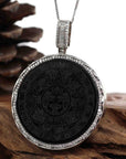 Baikalla Jewelry 24K Pure Yellow Gold Pendant Baikalla "Aztec Calendar" Genuine Black Nephrite Jade Pendant withVVS1 DEF Moissanite