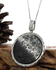 Baikalla Jewelry 24K Pure Yellow Gold Pendant Baikalla "Aztec Calendar" Genuine Black Nephrite Jade Pendant withVVS1 DEF Moissanite