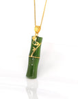 Baikalla Jewelry Gold Jade Necklace 24k Yellow Gold Genuine Nephrite Apple Green Jade Bamboo Pendant Necklace