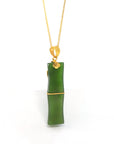 Baikalla Jewelry Gold Jade Necklace 24k Yellow Gold Genuine Nephrite Apple Green Jade Bamboo Pendant Necklace