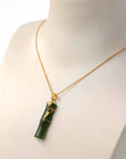 Baikalla Jewelry Gold Jade Necklace 24k Yellow Gold Genuine Nephrite Apple Green Jade Bamboo Pendant Necklace