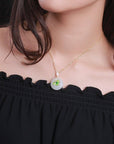 Baikalla Jewelry Jade Pendant Genuine White Nephrite Jade Necklace with Gold Plated Sterling Silver and Pink & Green CZ
