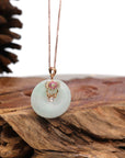 Baikalla Jewelry Gold Jadeite Pendant 18k Rose Gold Genuine Jade Jadeite Constellation Horoscope (Cancer) Necklace Pendant with Ruby