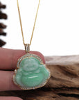 Baikalla Jewelry Gold Jade Buddha Baikalla™ "Laughing Buddha" 14k Gold Genuine Green Jadeite Jade with VS1 Diamonds