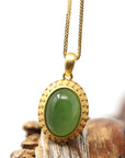 Baikalla Jewelry Jade Pendant Necklace Baikalla™ "Lucky Oval Jade" Sterling Silver Nephrite Green Jade Classic Pendant Necklace