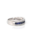 Baikalla Jewelry Gold Sapphire Ring 5 18k White Gold Natural Blue Sapphire Channel Set Band Ring with Diamonds