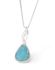 Baikalla Jewelry Gemstone Pendant Necklace Blue Opal Baikalla™ Sterling Silver Freeform Australian Light Blue Natural Opal Bezel Set Necklace