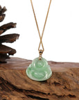 Baikalla Jewelry Gold Jadeite Jade Pendant Necklace Natural Burmese Jadeite Jade Happy Buddha With 14k Yellow VS1 Diamond Bail