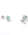 Baikalla Jewelry Gold Gemstone Earrings Baikalla™ 14k Classic White Gold Natural Emerald Earrings w/Diamond Halo
