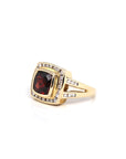 Baikalla Jewelry gold garnet ring 5 14k Yellow Gold Natural Dark Orange Red Garnet Antique Men's Ring with Diamonds