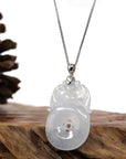 Baikalla Jewelry Jade Guanyin Pendant Necklace Genuine Ice White Jadeite Jade Fu Zai Yan Qian Pendant Necklace With 14K White Gold Bail
