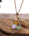 Baikalla Jewelry 18k Gold Jadeite Necklace 18K Rose Gold "Lucky Goodie Sack" Multi-Color Jadeite Jade Cabochon Necklace with Diamonds