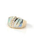 Baikalla Jewelry Gold Opal Ring 14k Yellow Gold Natural AAA Australian Opal Men's Ring with Diamonds