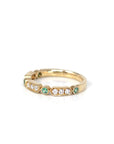 Baikalla Jewelry Gold Emerald Ring 14k Yellow Gold Natural Emerald 4 Stones Set Band Ring with Diamonds