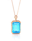 Baikalla Jewelry Gemstone Pendant Necklace Pendant Only 14k Rose Gold London Blue Topaz Faceted Emerald Cut Prong Set Necklace With Diamonds