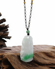 Baikalla Jewelry Jade Pendant Necklace Genuine Green Jadeite Jade Good Luck Bamboo Pendant Necklace With Real Jadeite Bead Necklace