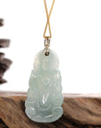Baikalla Jewelry Jade Guanyin Pendant Necklace Baikalla 14k Yellow Gold "Goddess of Compassion" Genuine Ice Burmese Jadeite Jade Guanyin Necklace With Gold Diamond Bail