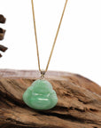 Baikalla Jewelry Jade Buddha Pendant Baikalla™ "Laughing Buddha" Genuine Vibrant Green Jadeite Buddha Pendant Necklace With 14k Yellow Gold Diamond Bail