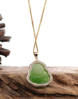 Baikalla Jewelry Gold Jade Buddha Baikalla "Laughing Buddha" 14k Gold Genuine Nephrite Apple Green Jade with 1/3 cttw VS1 Diamonds