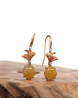 Baikalla Jewelry Gold Jade Earrings 18K Rose Gold "Apricot Blossom" Yellow Jadeite Jade Dangle Earrings