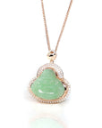 Baikalla Jewelry Gold Jade Buddha Baikalla "Laughing Buddha" 18k Gold Genuine Apple Green Jadeite Jade with VS1 Diamonds