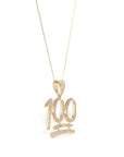 Baikalla Jewelry 14K Pure Yellow Gold Pendant Pendant Only 14K Yellow Gold "100" Pendant Necklace With VS1 Diamonds
