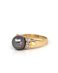 Baikalla Jewelry 18K Gold Tourmaline Ring 18k Yellow Gold Cultured Black Pearl Diamond Ring