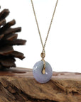 Baikalla Jewelry Gold Jadeite Jade Pendant Necklace "Good Luck Button" Lavender & Green Jadeite Jade Lucky KouKou Pendant With 14K Yellow Gold Bail