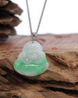 Baikalla Jewelry Jade Buddha Pendant Baikalla™ "Laughing Buddha" Genuine Vibrant Green Jadeite Buddha Pendant Necklace With 14k White Gold Bail