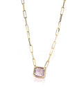 Baikalla Jewelry Gemstone Pendant Necklace 18k Yellow Gold AAA Royal Amethyst Emerald Cut Pendant Necklace With Diamonds