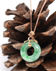 Baikalla Jewelry 18k Gold Jadeite Necklace W/ 18k Matching Gold Chain Baikalla™ "Good Luck Birdie" 18k Rose Gold Genuine Burmese Jadeite Lucky Pendant Necklace With AA Ruby & Diamond