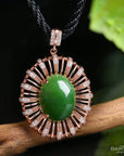 Baikalla Jewelry Silver Gemstone Necklace Rose Gold Plated Sterling Silver Genuine Nephrite Green Jade Pendant