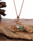 Baikalla Jewelry 18k Gold Jadeite Necklace Pendant Only 18K Rose Gold "Lucky Goodie Bottle" Multi-Color Jadeite Jade Cabochon Necklace with Diamonds