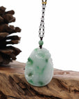 Baikalla Jewelry Jade Guanyin Pendant Necklace Genuine Green Jadeite Jade RuYi Pendant Necklace With Real Ice Jadeite jade Beads Necklace