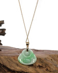 Baikalla Jewelry Gold Jadeite Jade Pendant Necklace Natural Burmese Jadeite Jade Happy Buddha With 14k Yellow Bail