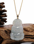 Baikalla Jewelry Jade Guanyin Pendant Necklace Nylon String Necklace Baikalla 14k Yellow Gold "Goddess of Compassion" Genuine Burmese Jadeite Jade Guanyin Necklace With Good Luck Design