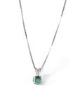 Baikalla Jewelry Gemstone Pendant Necklace Emerald Baikalla™ 14k White Gold Emerald Round 4 Prong Set Necklace With Diamond Halo