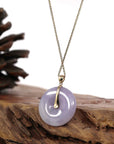 Baikalla Jewelry Gold Jadeite Jade Pendant Necklace "Good Luck Button" Lavender Jadeite Jade Lucky KouKou Pendant With 14K Yellow Gold Diamond Bail