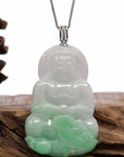 Baikalla Jewelry Jade Guanyin Pendant Necklace 14k White Gold "Goddess of Compassion" Genuine Green Jadeite Jade Guanyin Necklace With Gold Diamond Bail