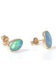 Baikalla Jewelry Gold Gemstone Earrings Baikalla™ 14k Yellow Gold Natural Freeform Australian Blue Opal Bezel Set Earrings